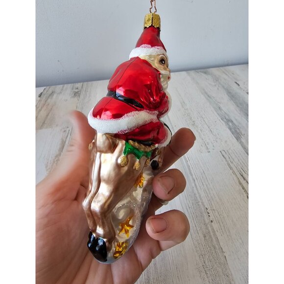 Vintage inge glas Santa reindeer glitter ornament glass claws tree - Picture 7 of 10